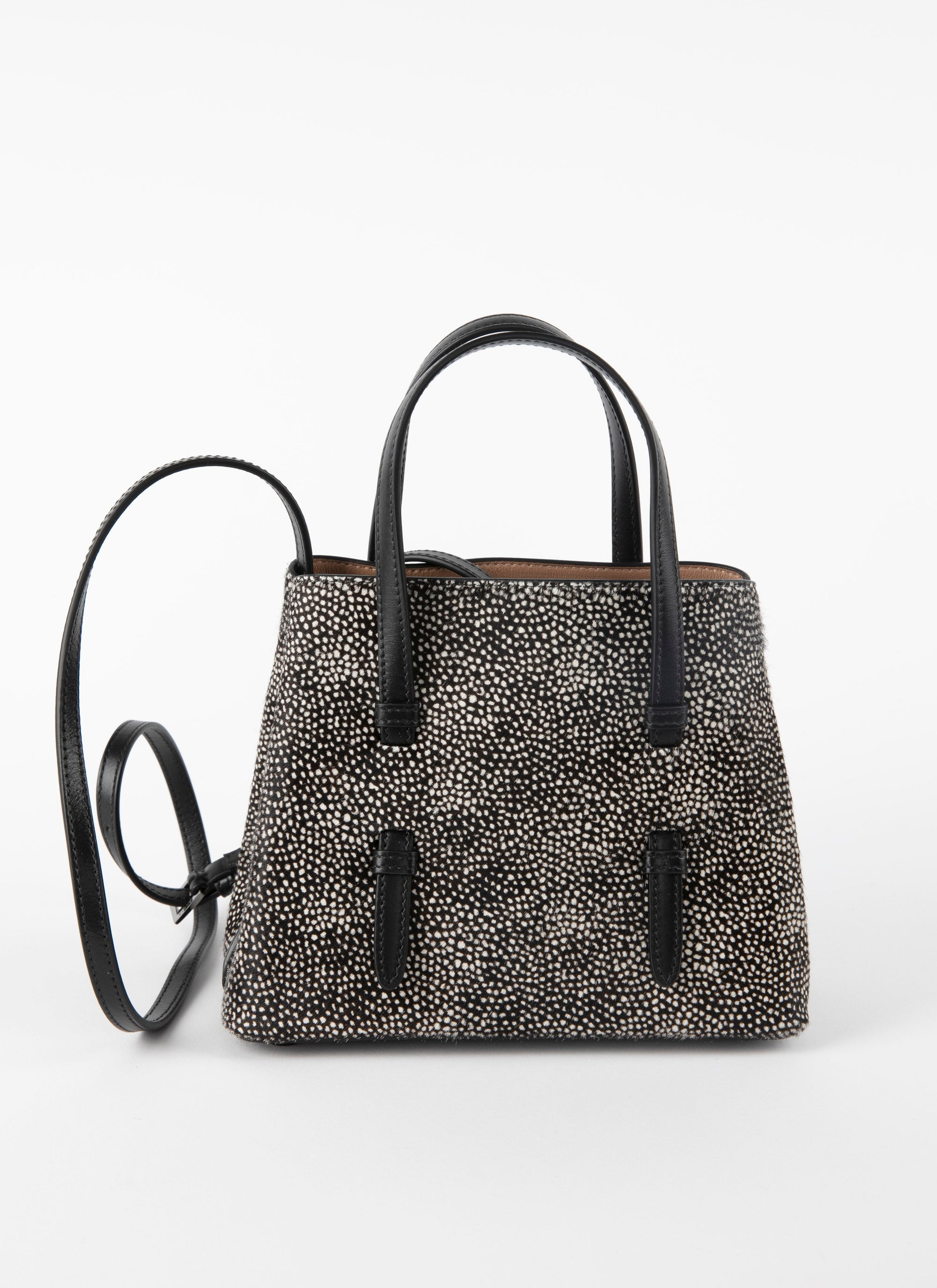 Sac Mina moucheté en cuir - Noir & Beige