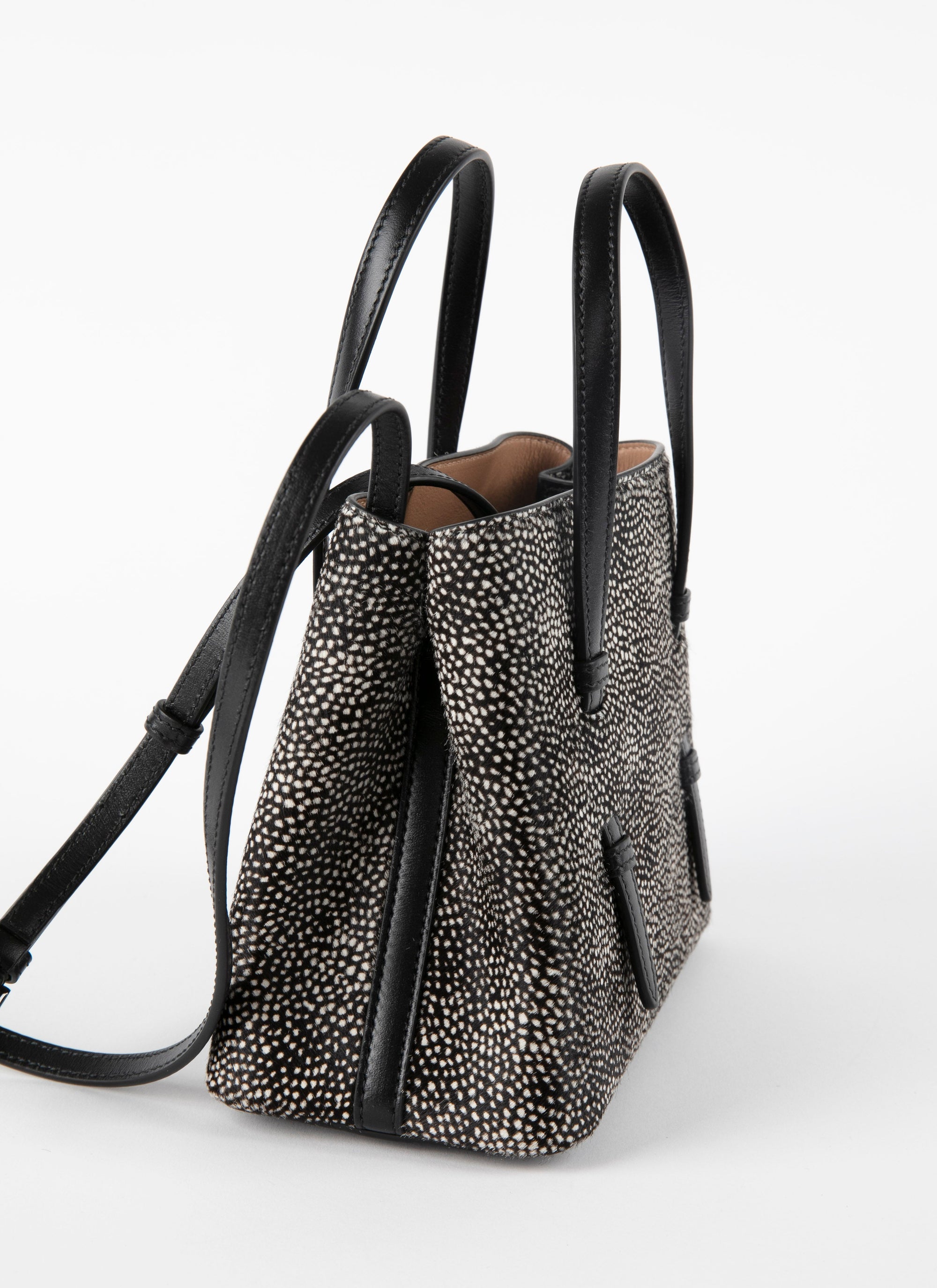 Sac Mina moucheté en cuir - Noir & Beige