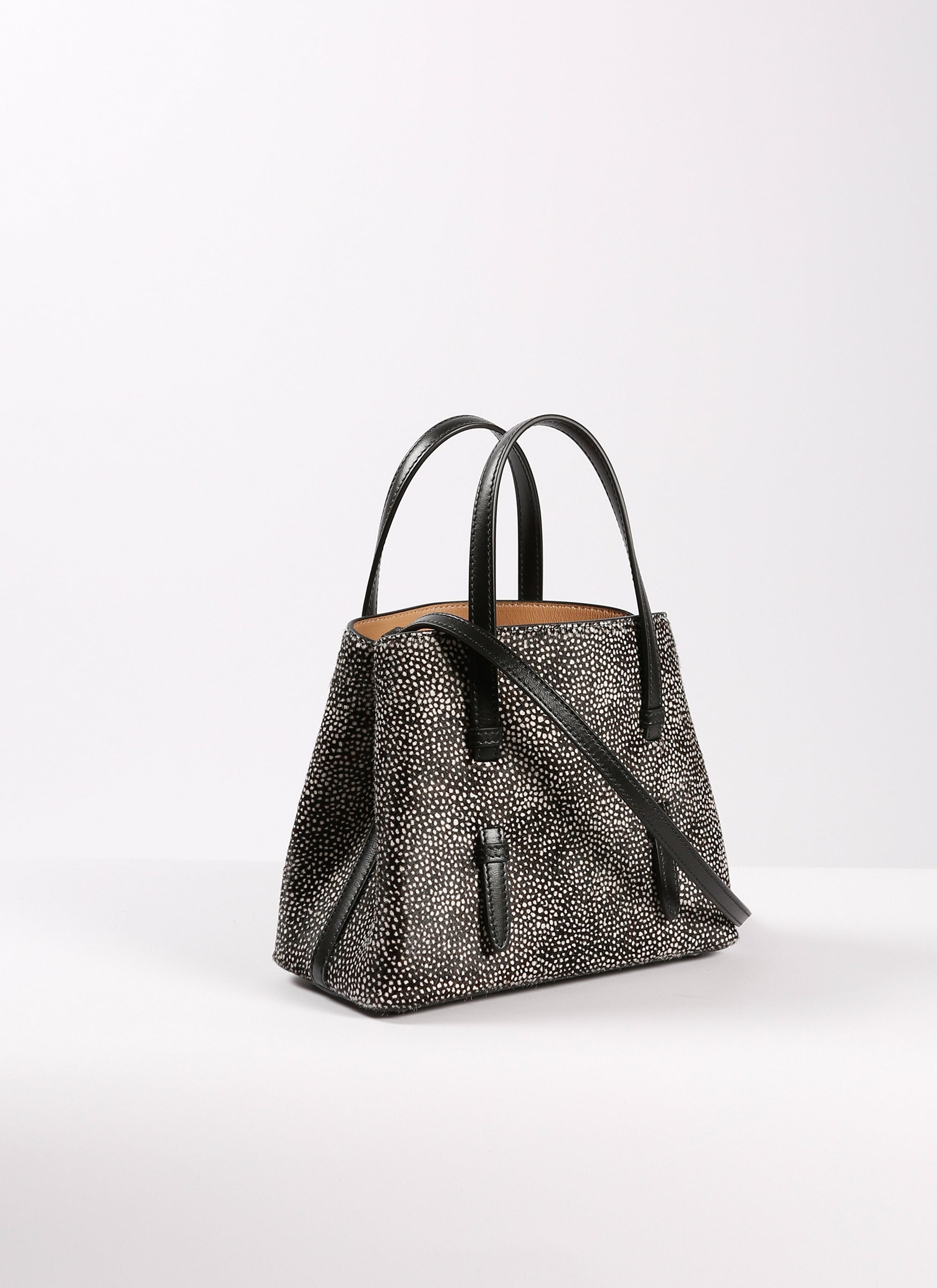 Sac Mina moucheté en cuir - Noir & Beige