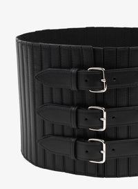 Multi buckle elastic corset in leather - Black intense