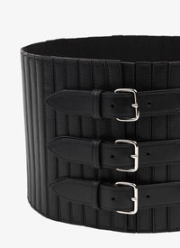 Corset élastique multi boucles en cuir - Noir