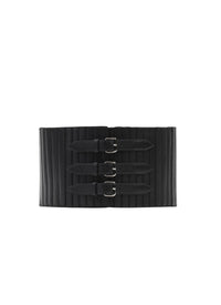 Corset élastique multi boucles en cuir - Noir