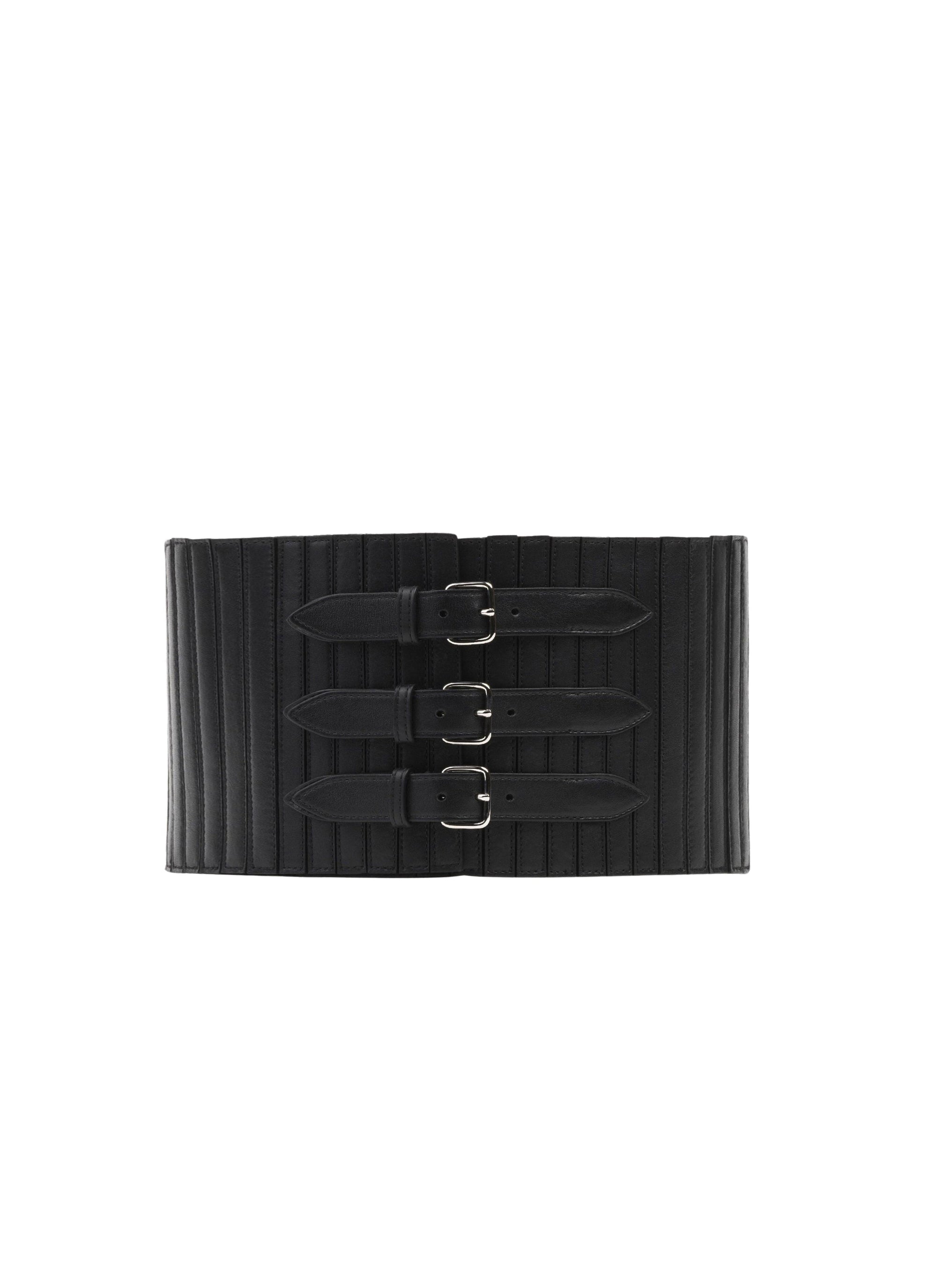 Corset élastique multi boucles en cuir - Noir
