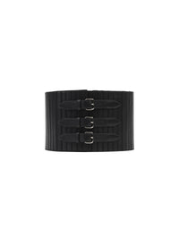 Multi buckle elastic corset in leather - Black intense