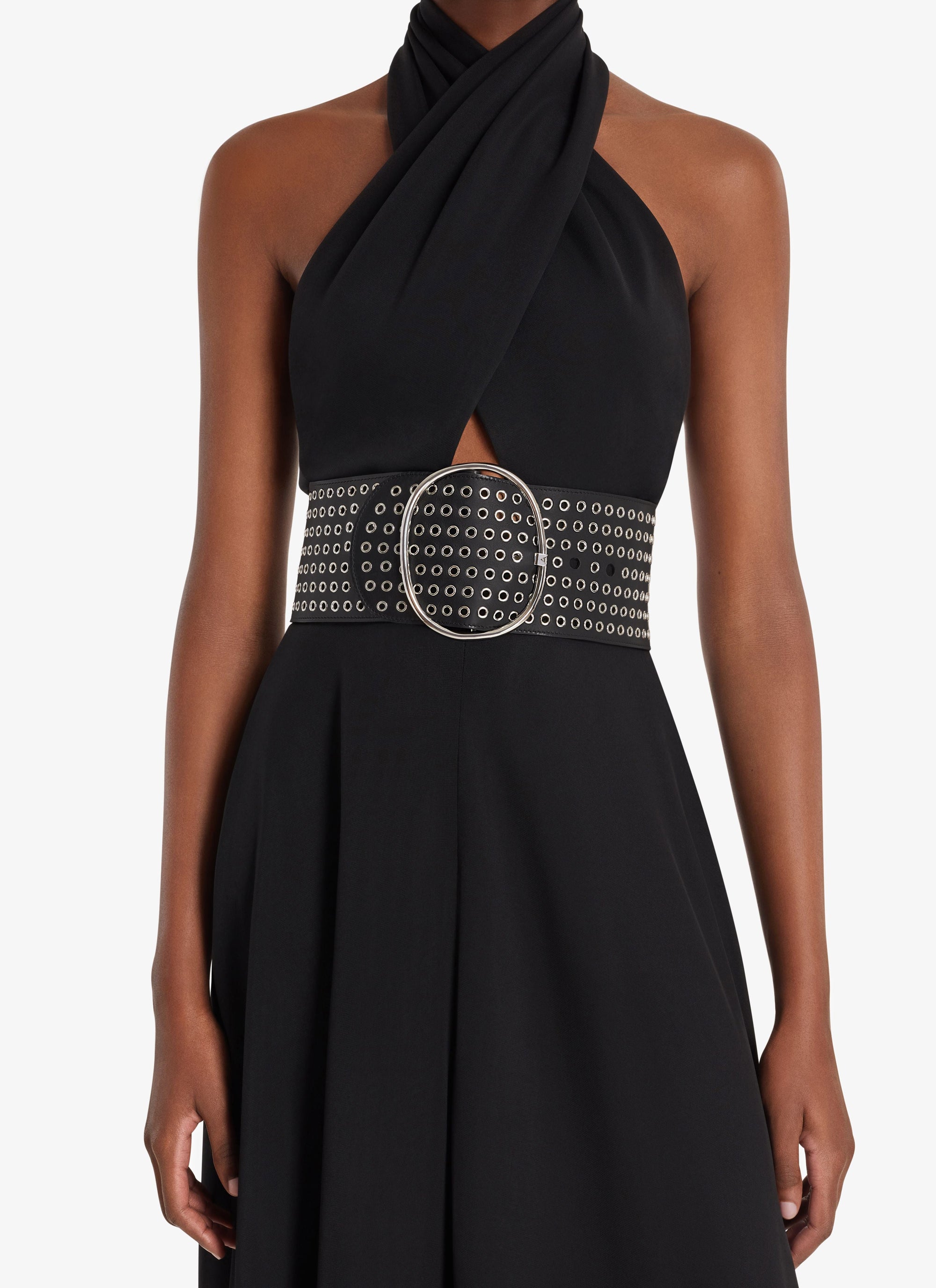 Belt with oval leather buckle - Black