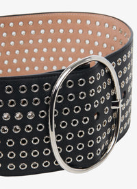 Belt with oval leather buckle - Black