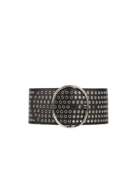 Belt with oval leather buckle - Black