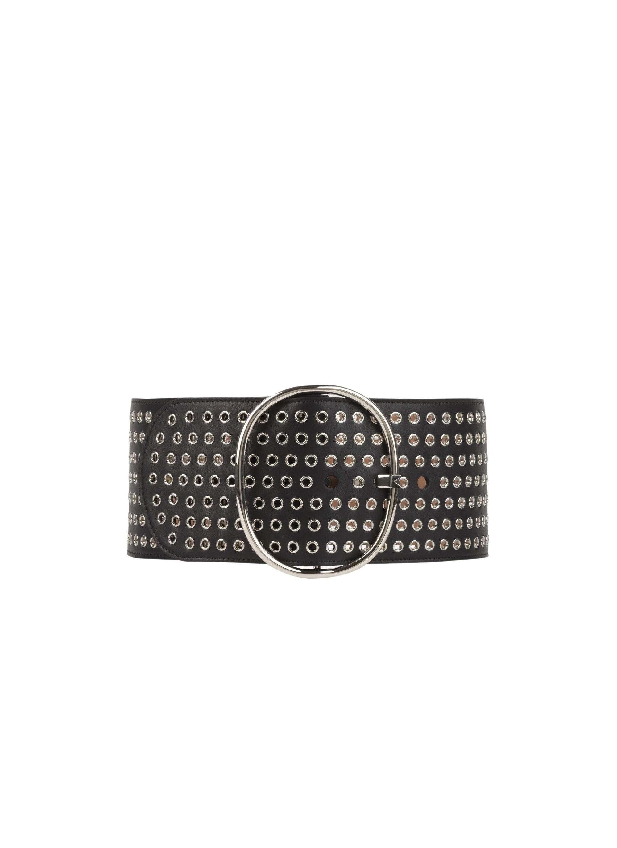 Belt with oval leather buckle - Black
