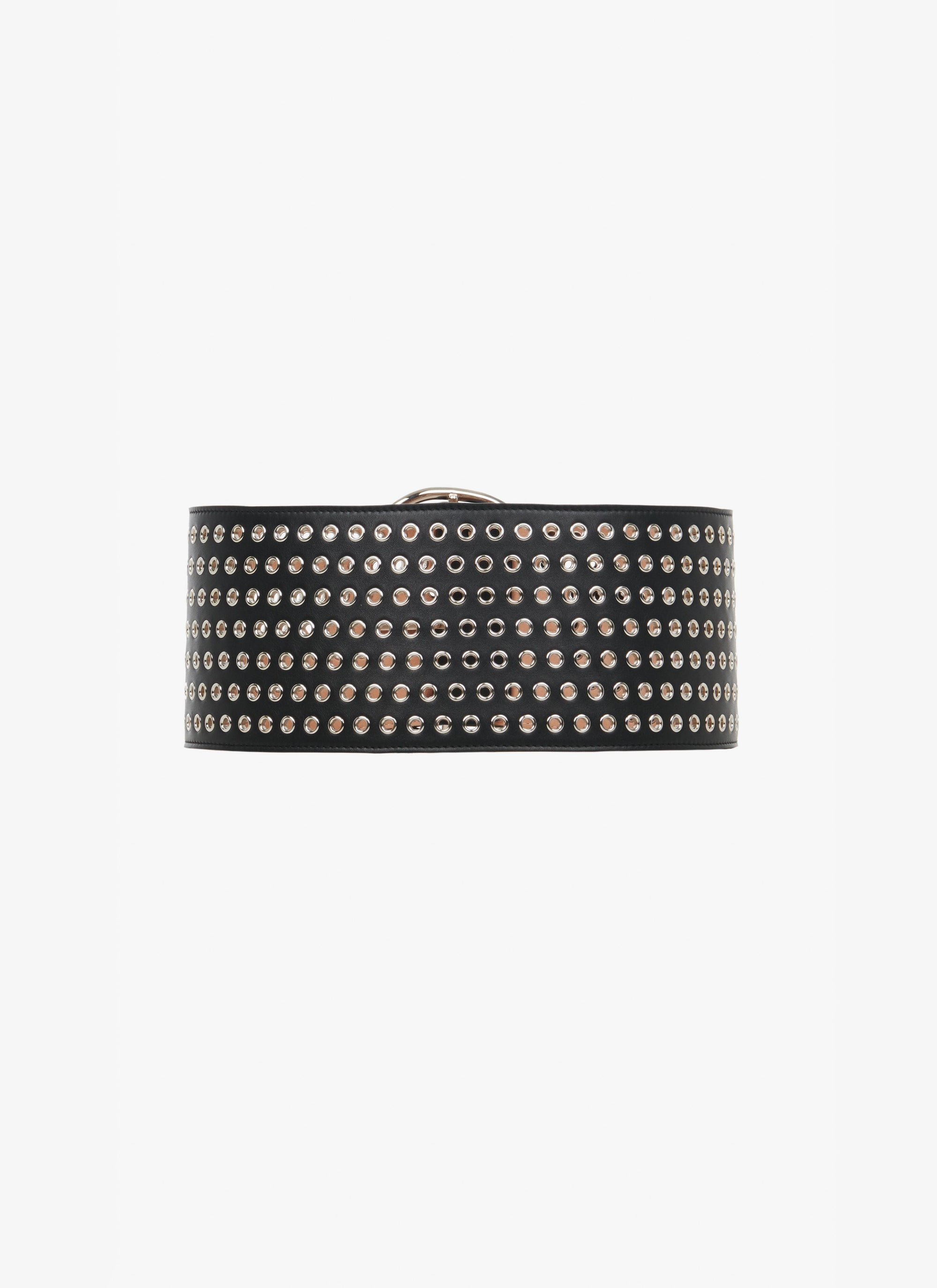 Belt with oval leather buckle - Black