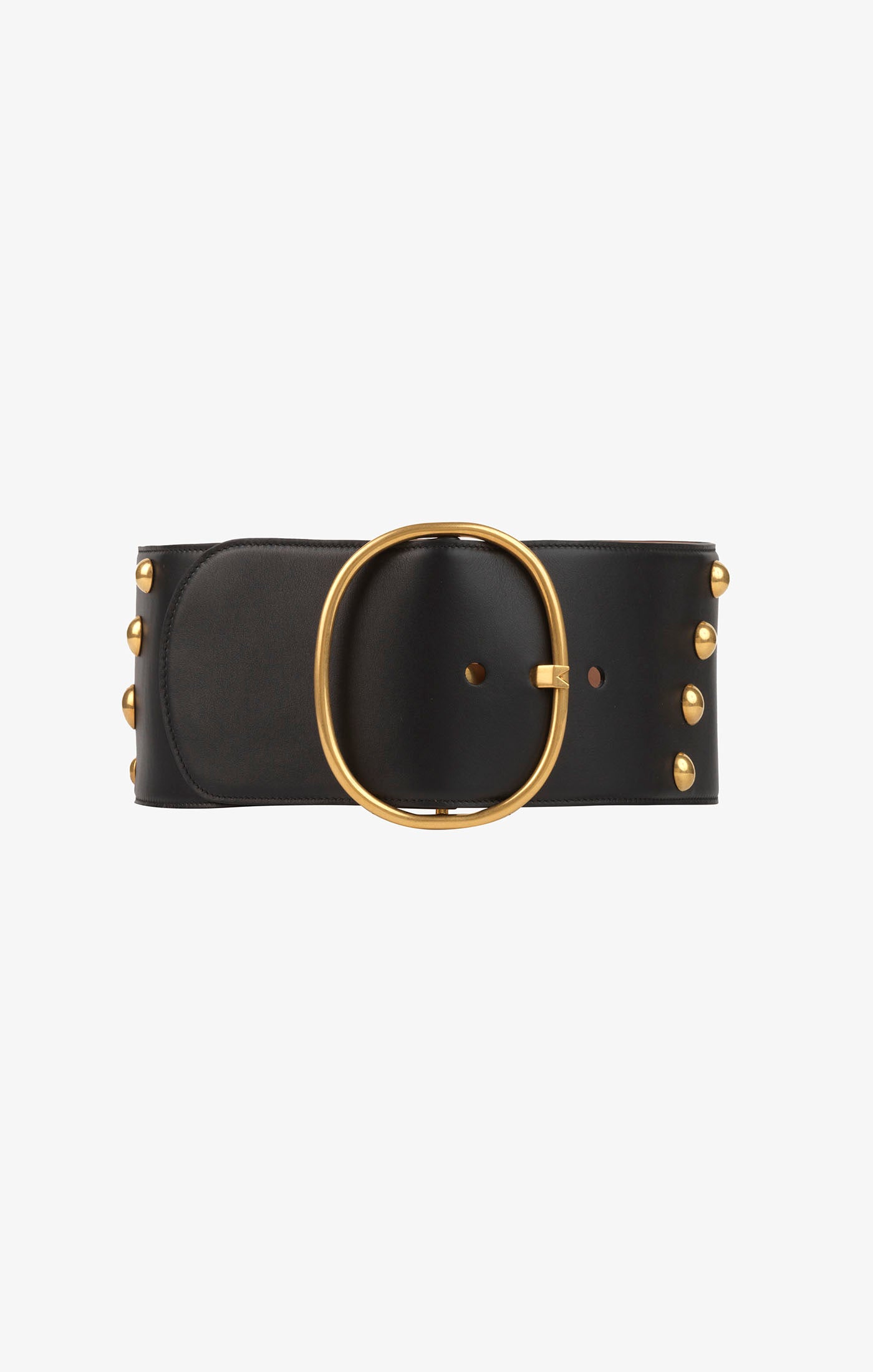 Oval Leather Studded Belt - Black & Gold