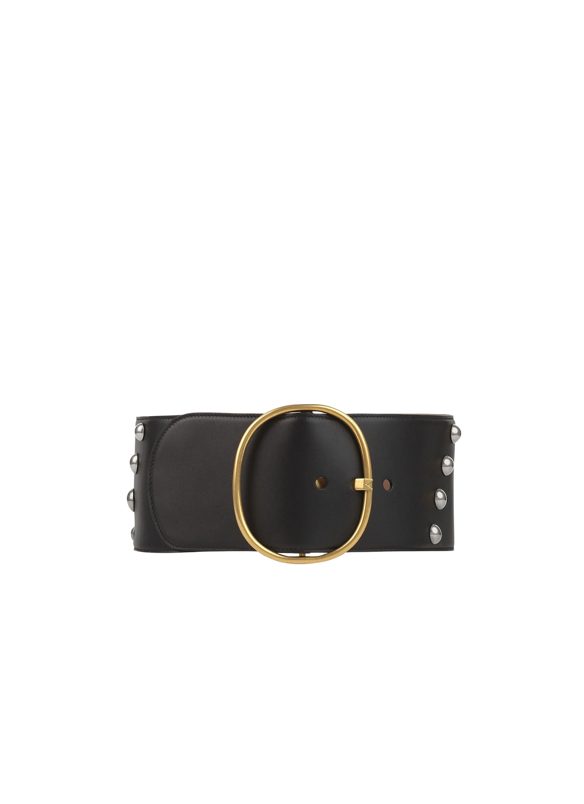 Oval Leather Studded Belt - Black & Gold