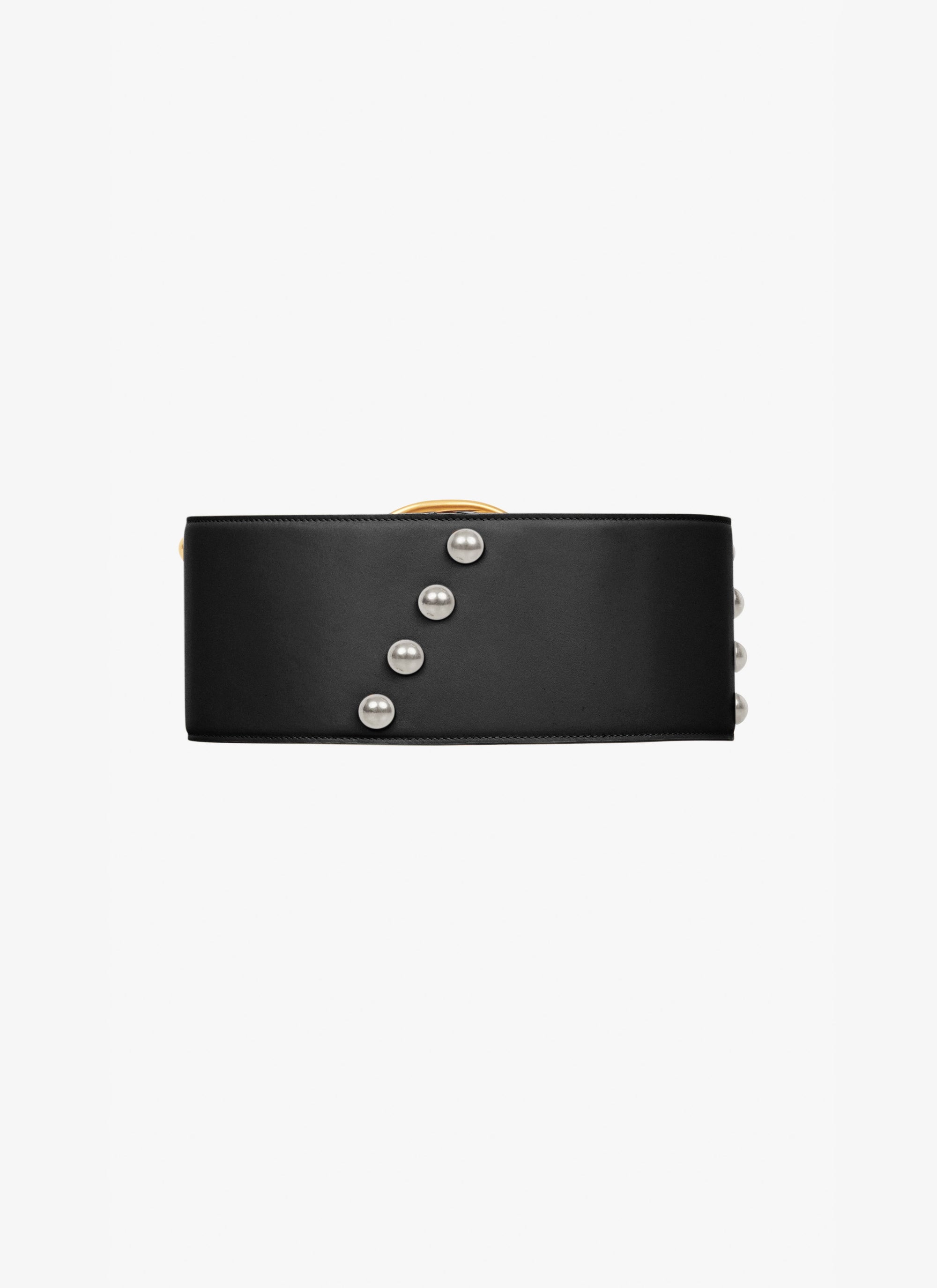 Oval Leather Studded Belt - Black & Gold