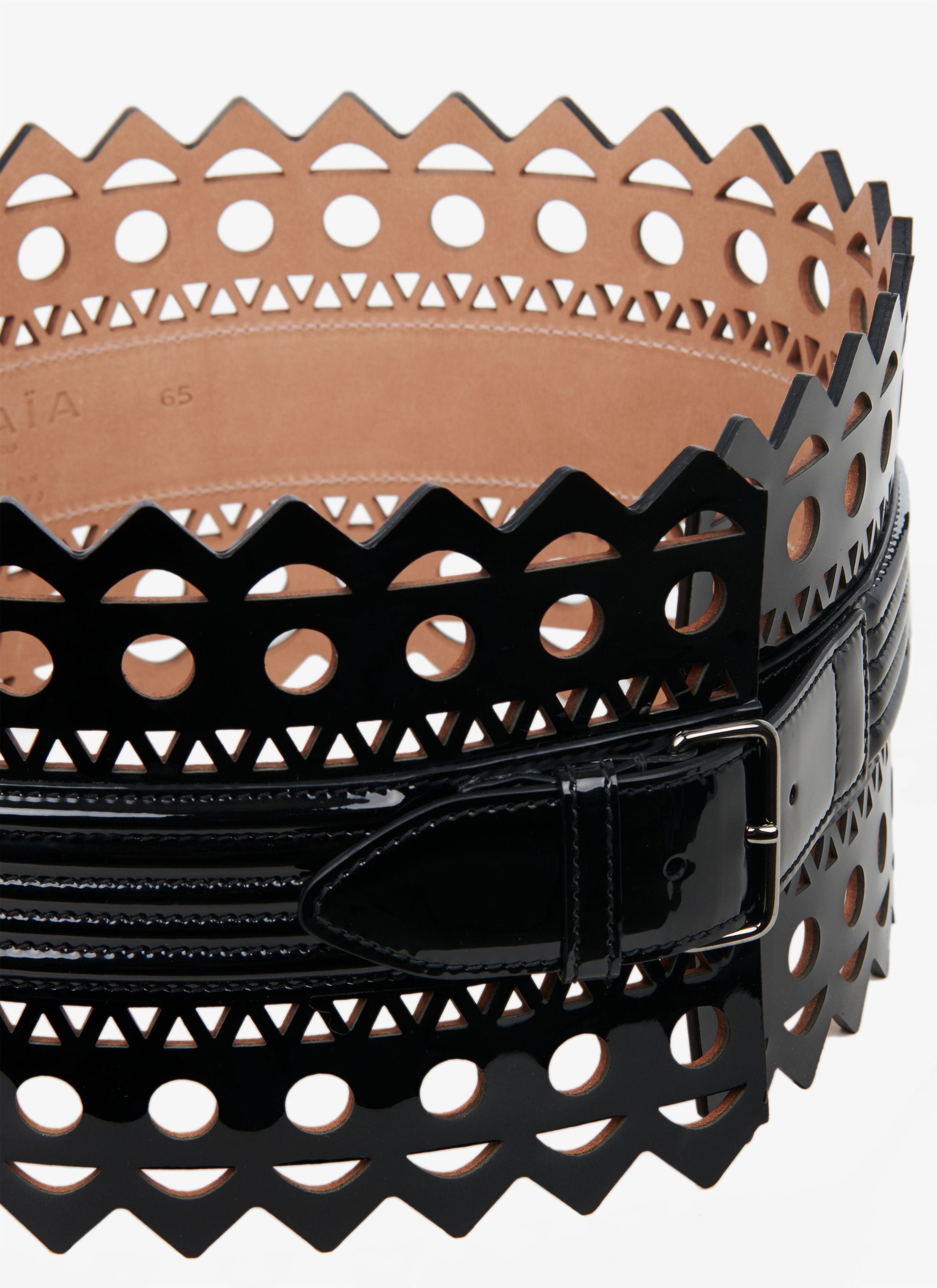 Ceinture corset ajourée vernie en cuir - Noir