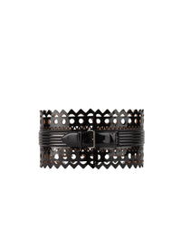 Ceinture corset ajourée vernie en cuir - Noir