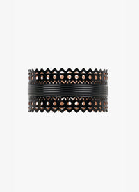 Ceinture corset ajourée vernie en cuir - Noir