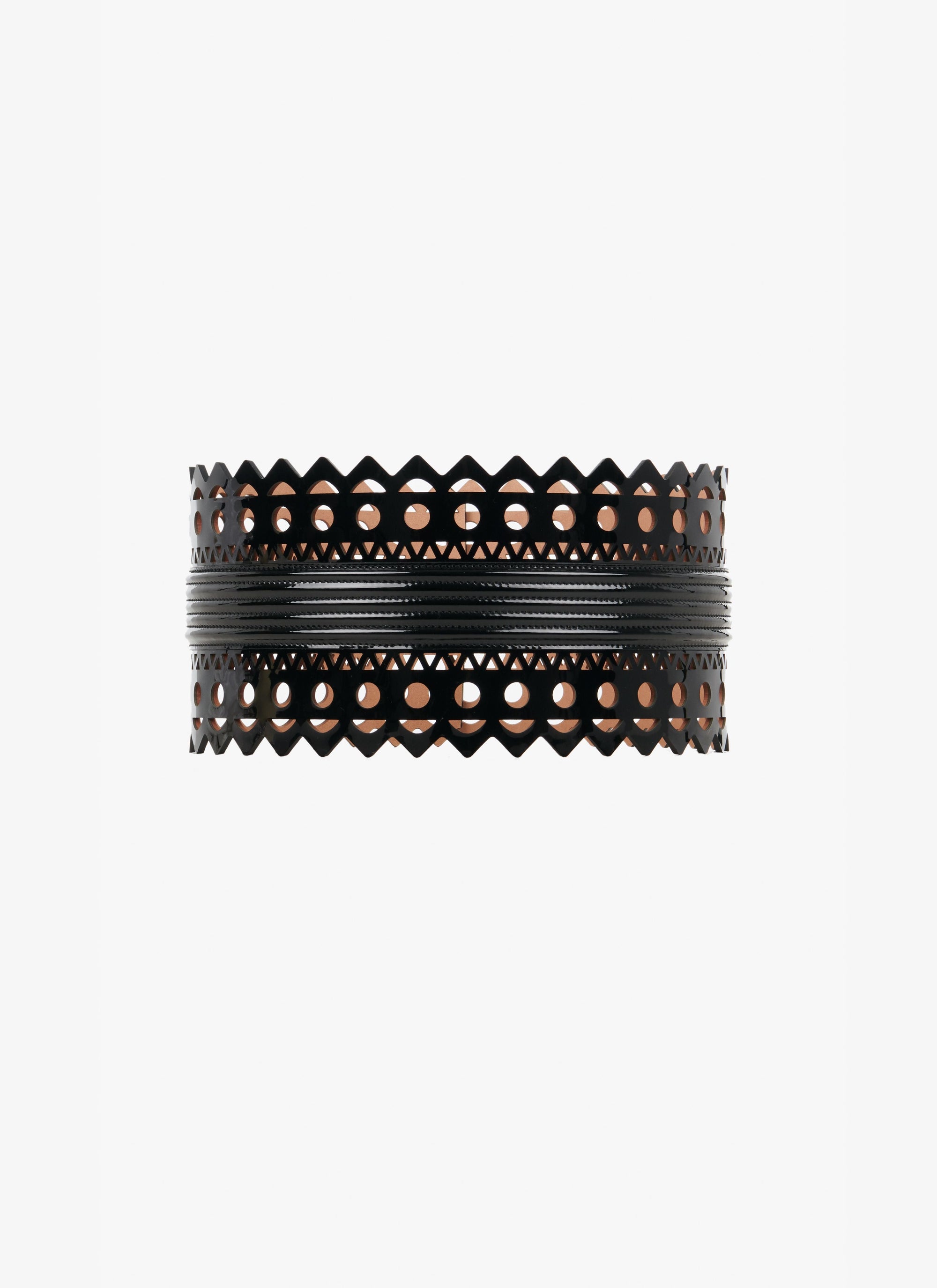 Ceinture corset ajourée vernie en cuir - Noir