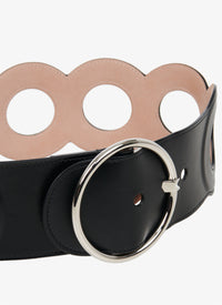 Leather belt with round buckle - Black