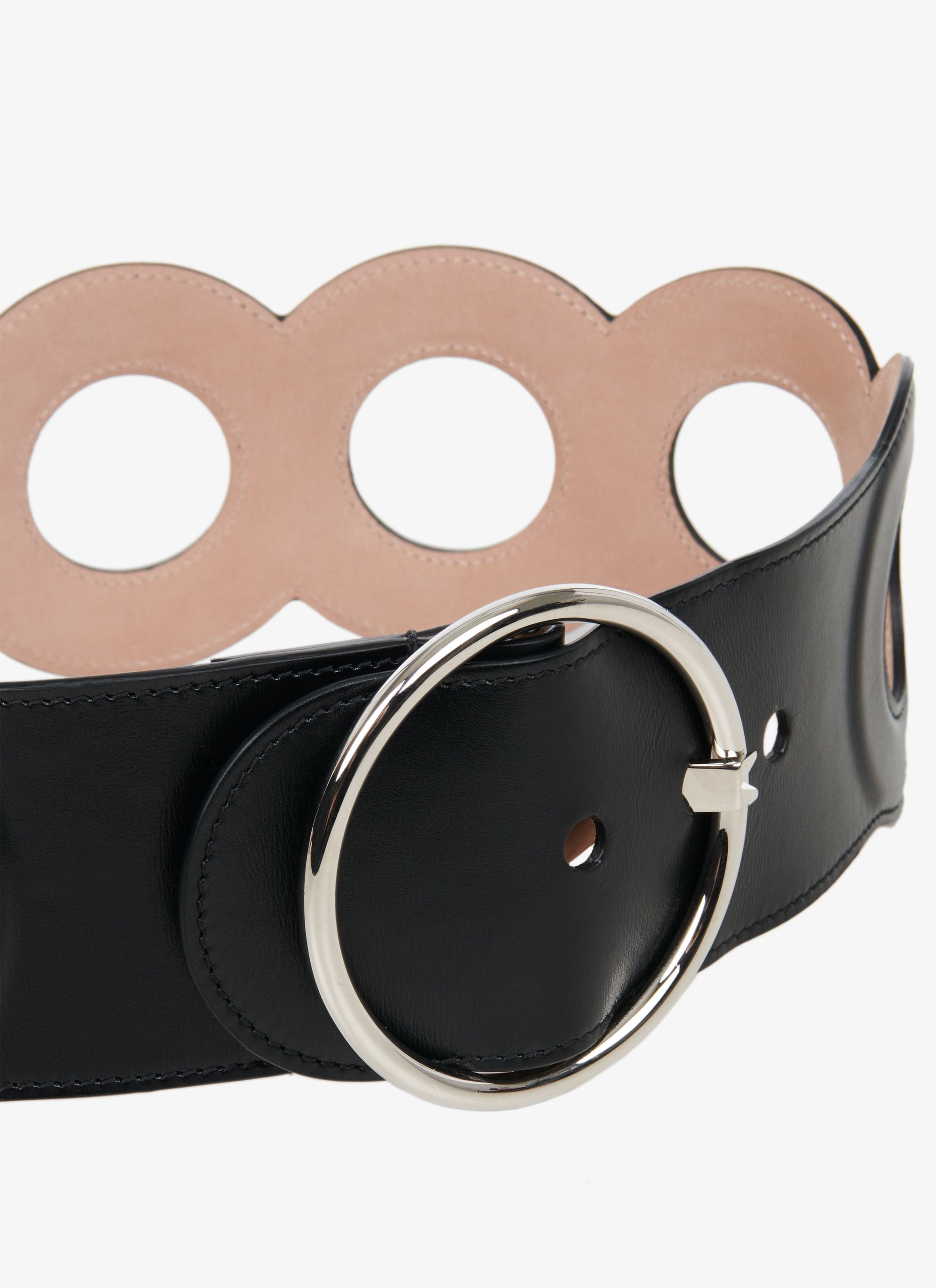 Leather belt with round buckle - Black