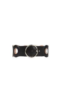 Leather belt with round buckle - Black