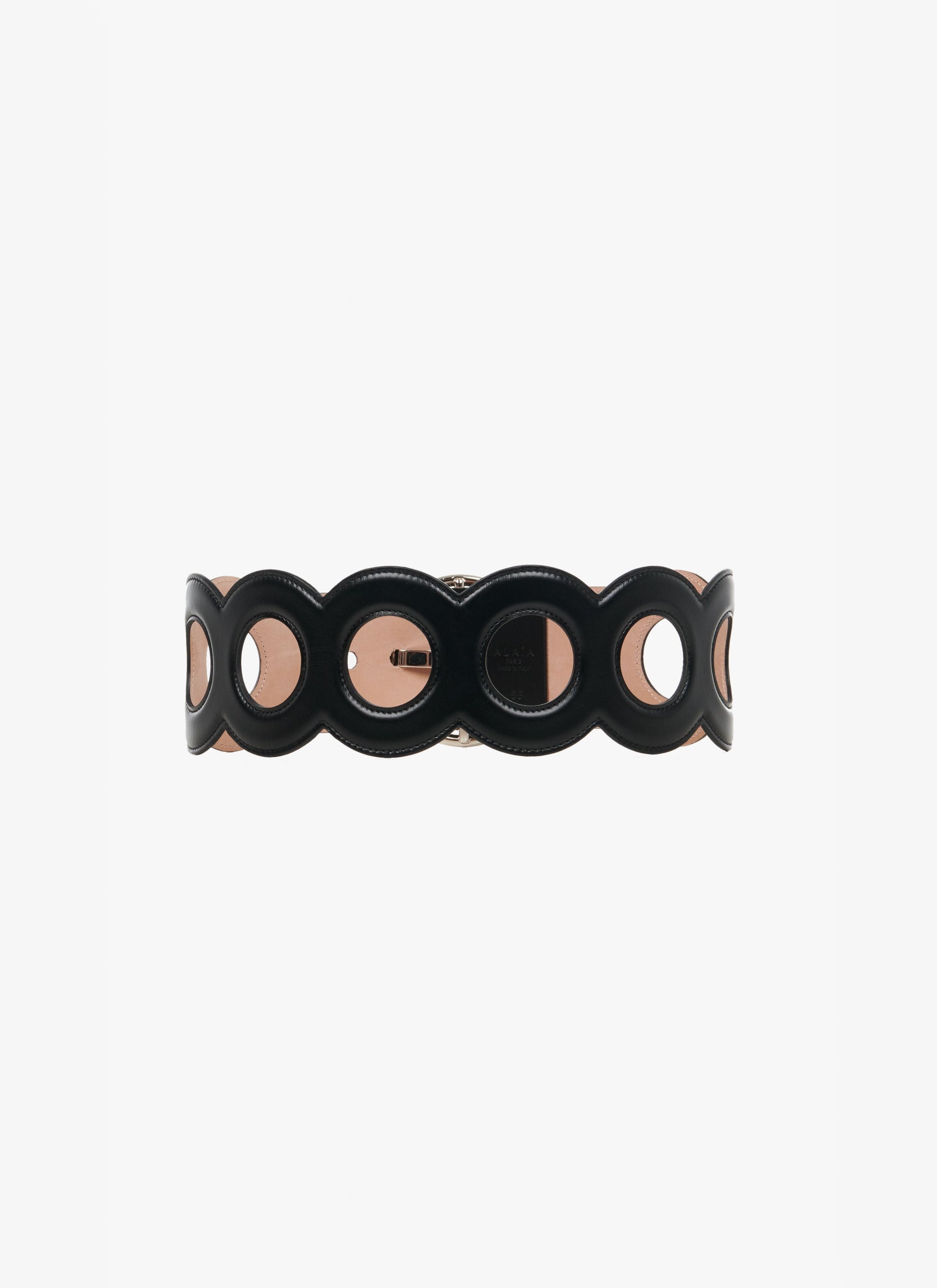 Leather belt with round buckle - Black