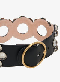 Ceinture cloutée à boucle ronde en cuir - Noir