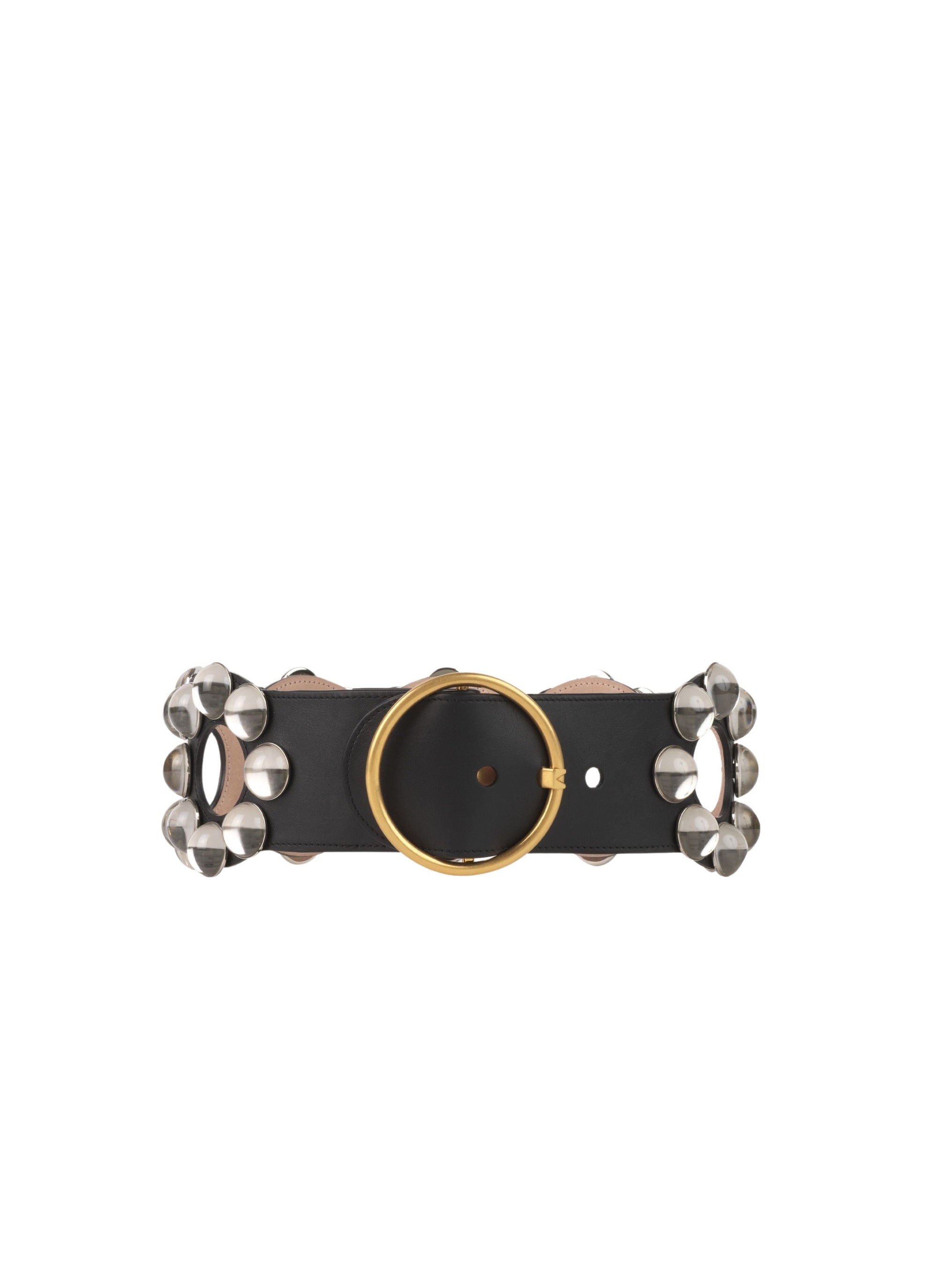 Ceinture cloutée à boucle ronde en cuir - Noir