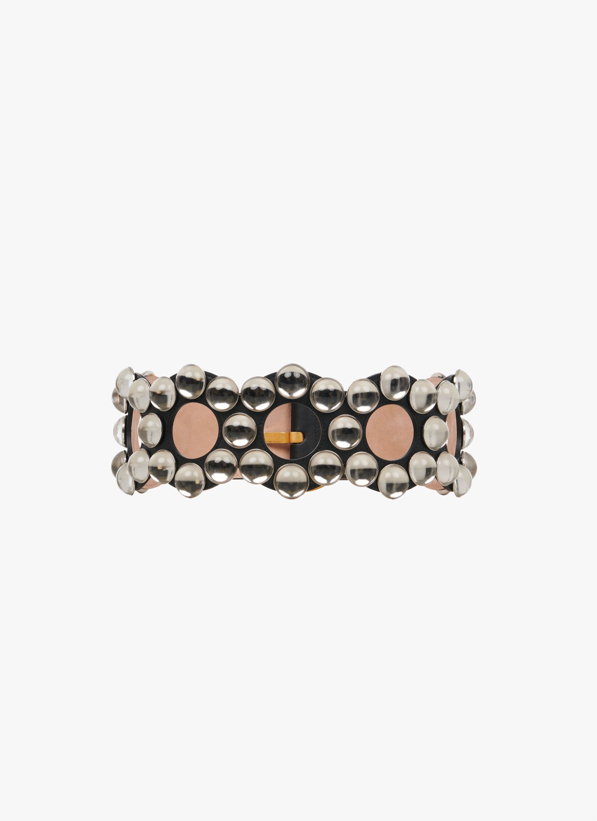 Ceinture cloutée à boucle ronde en cuir - Noir