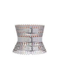Ceinture corset vienne triple boucle en cuir - Reflex Blanc