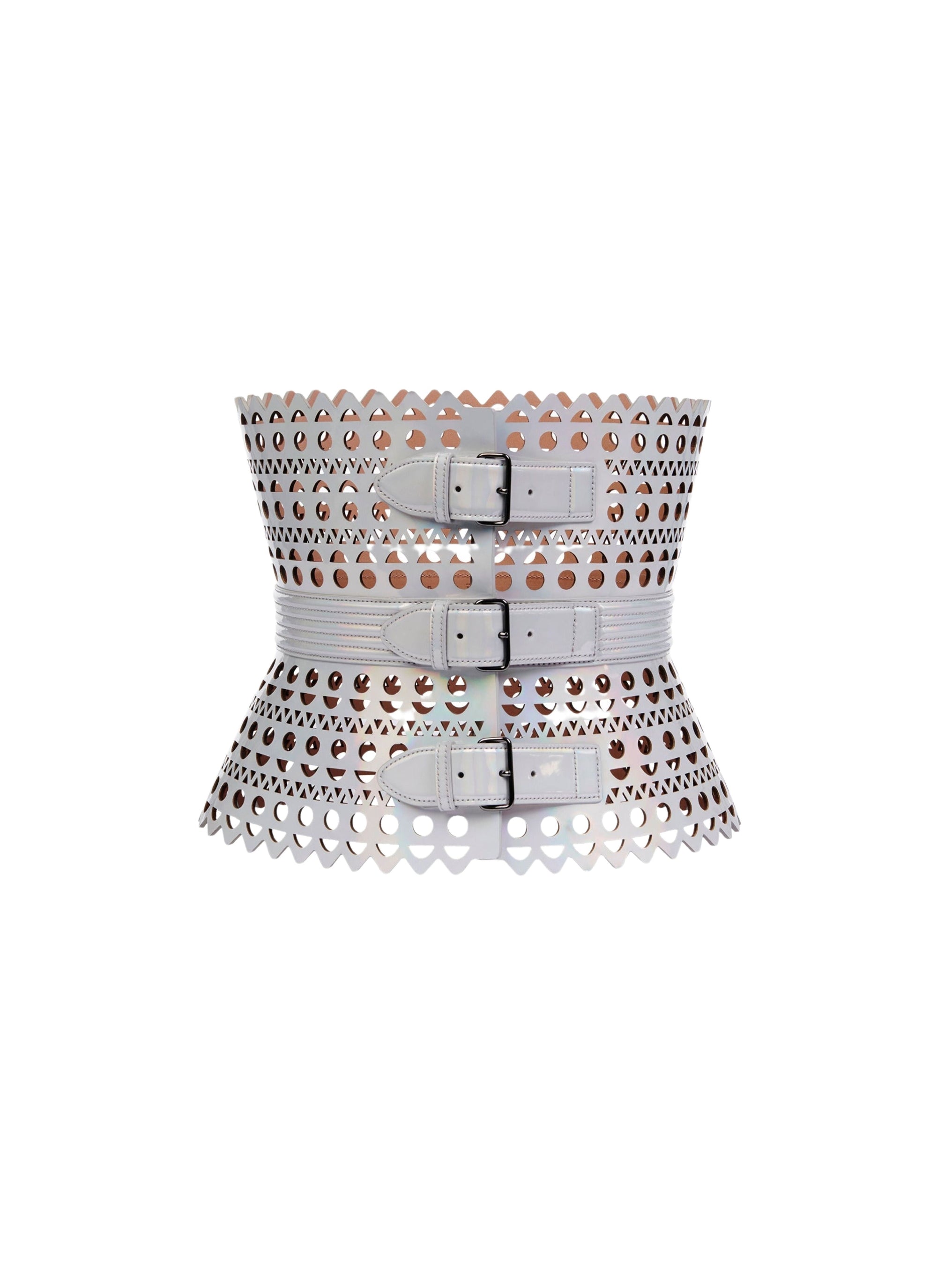 Ceinture corset vienne triple boucle en cuir - Reflex Blanc