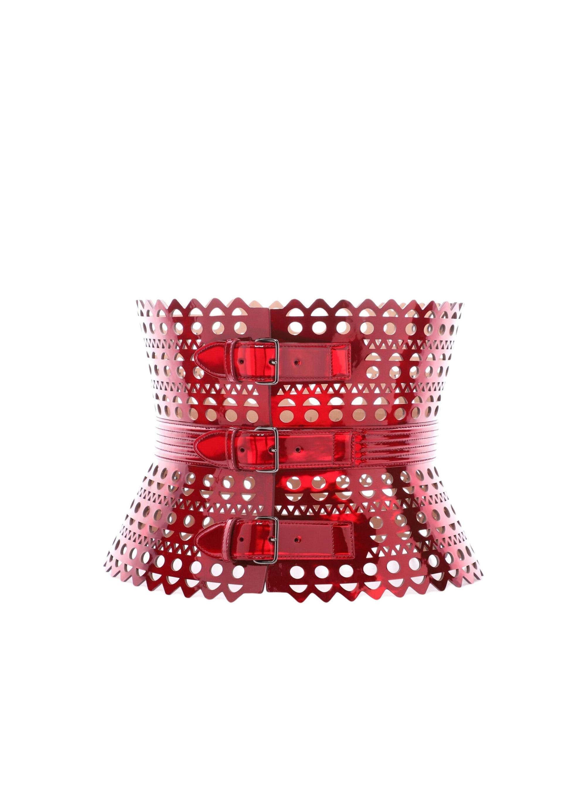 Ceinture corset vienne triple boucle en cuir - Reflex Rouge
