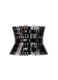 Ceinture corset large multi boucles en cuir - Noir