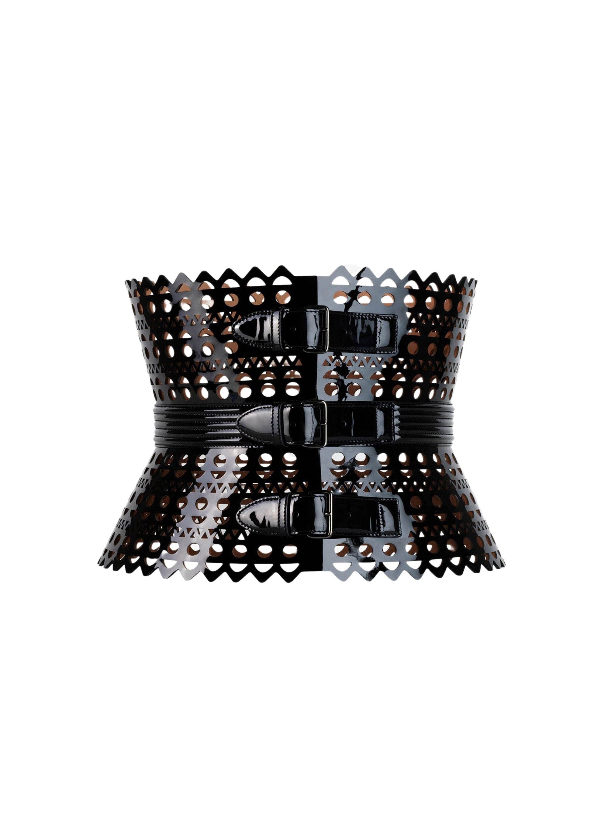 Ceinture corset large multi boucles en cuir - Noir