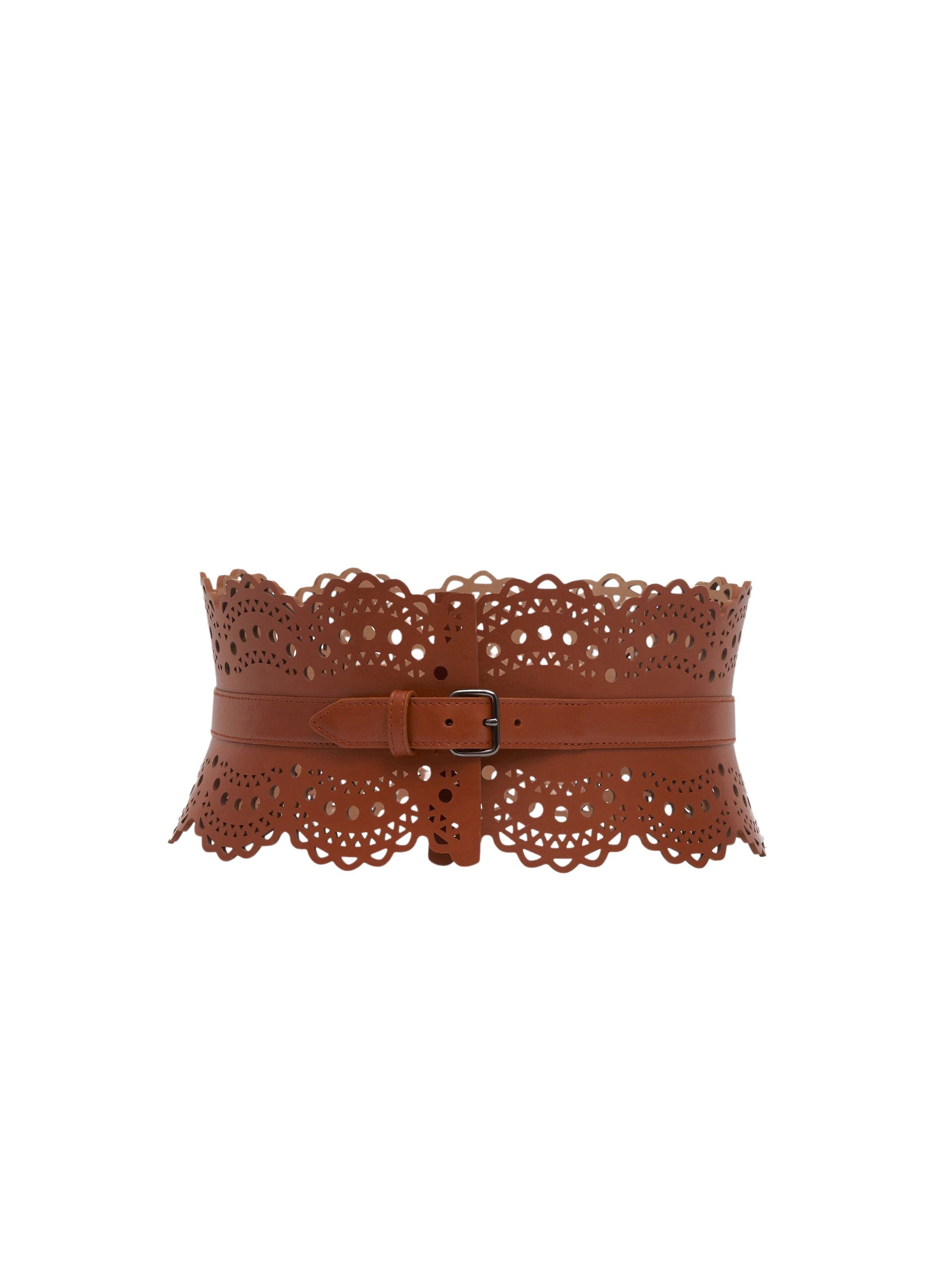 Ceinture corset cloutée en cuir - Cognac