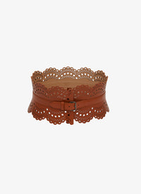 Ceinture corset cloutée en cuir - Cognac