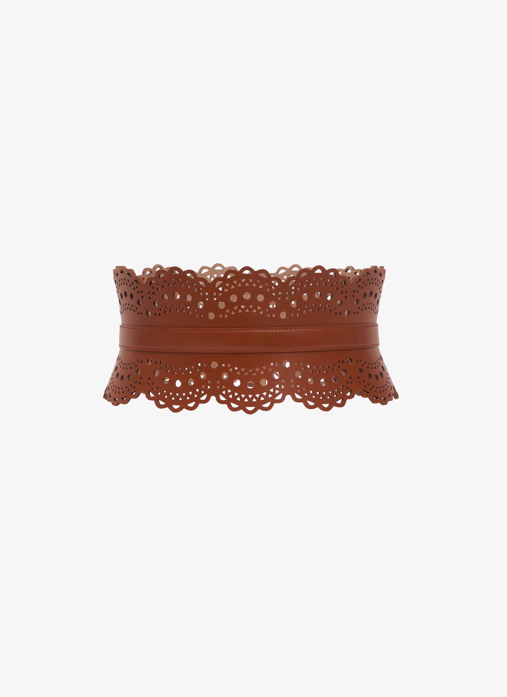 Ceinture corset cloutée en cuir - Cognac