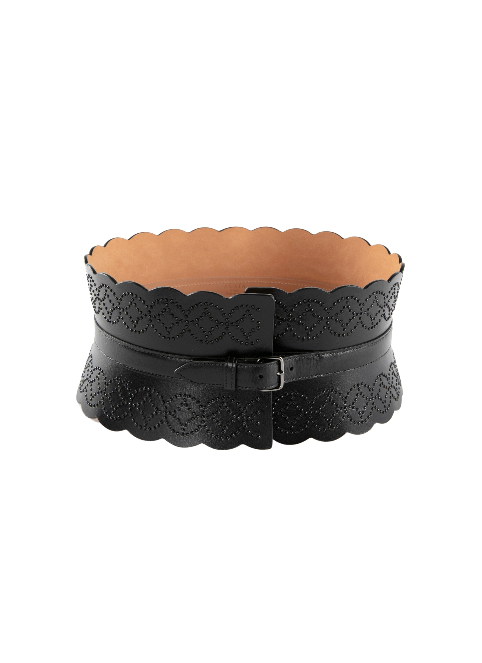 Studded corset belt in leather - Black intense