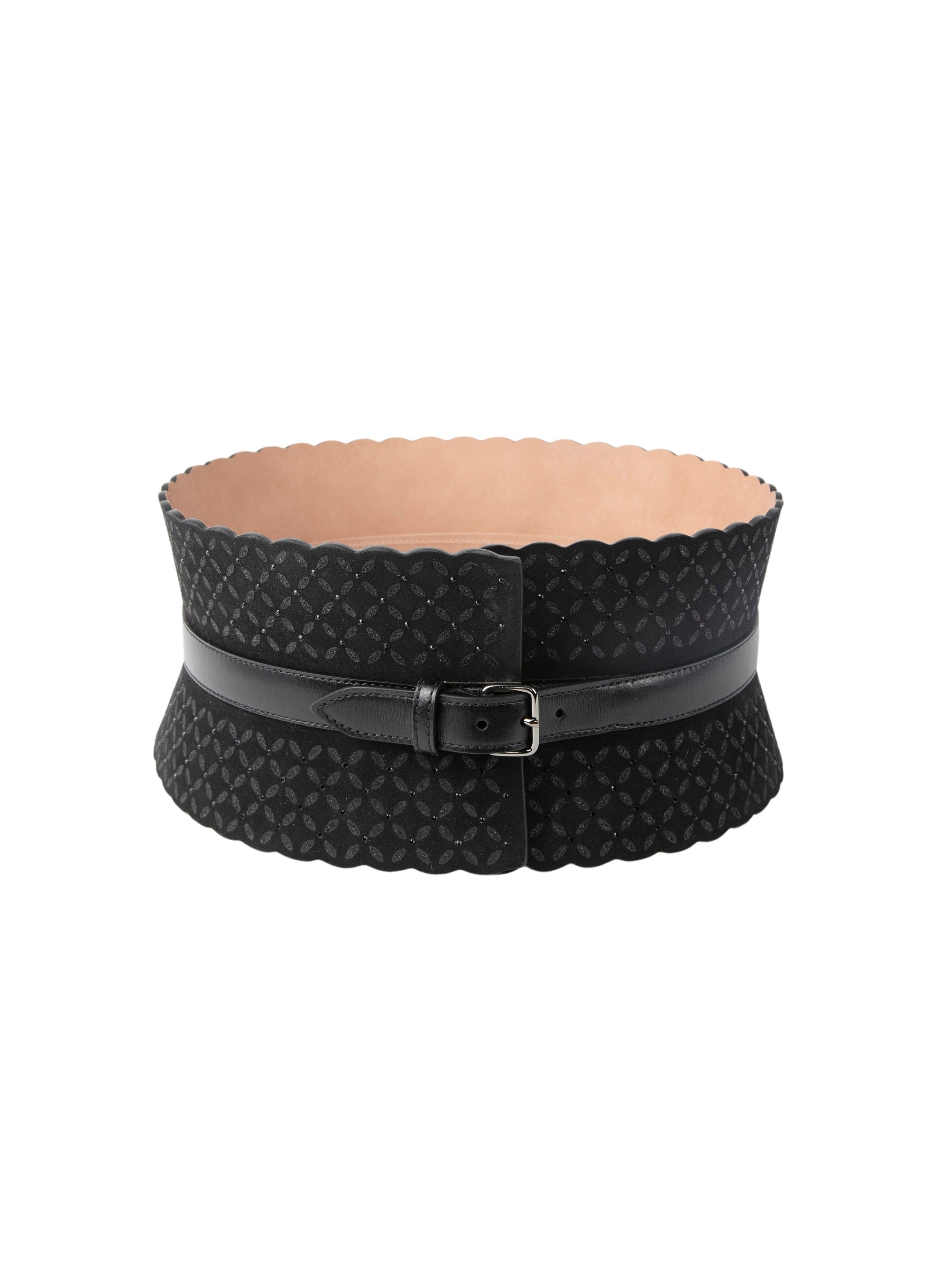Ceinture corset à petits motifs en cuir - Noir intense