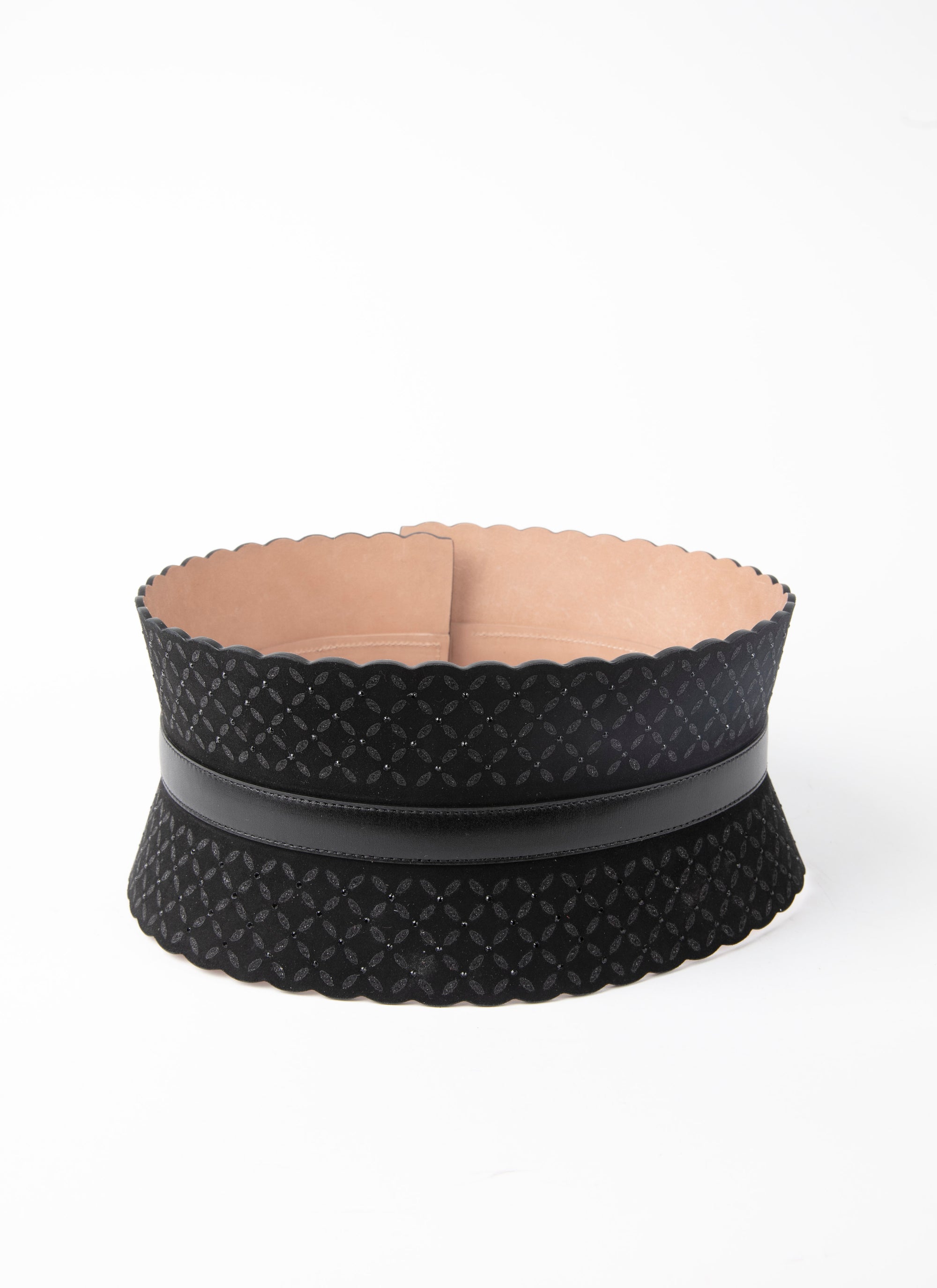 Ceinture corset à petits motifs en cuir - Noir intense