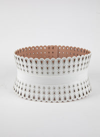 Small pattern corset belt in leather - Optic White