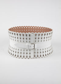 Small pattern corset belt in leather - Optic White