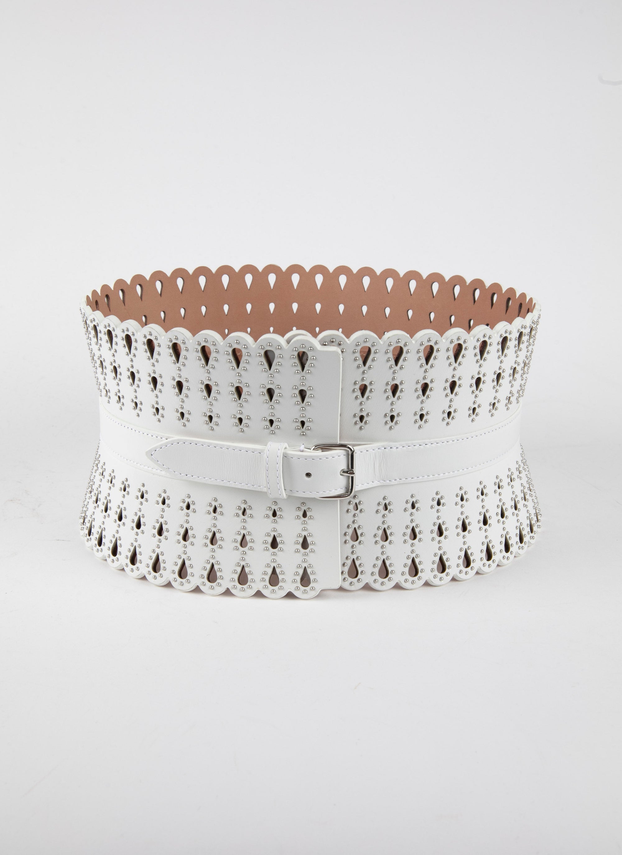 Small pattern corset belt in leather - Optic White