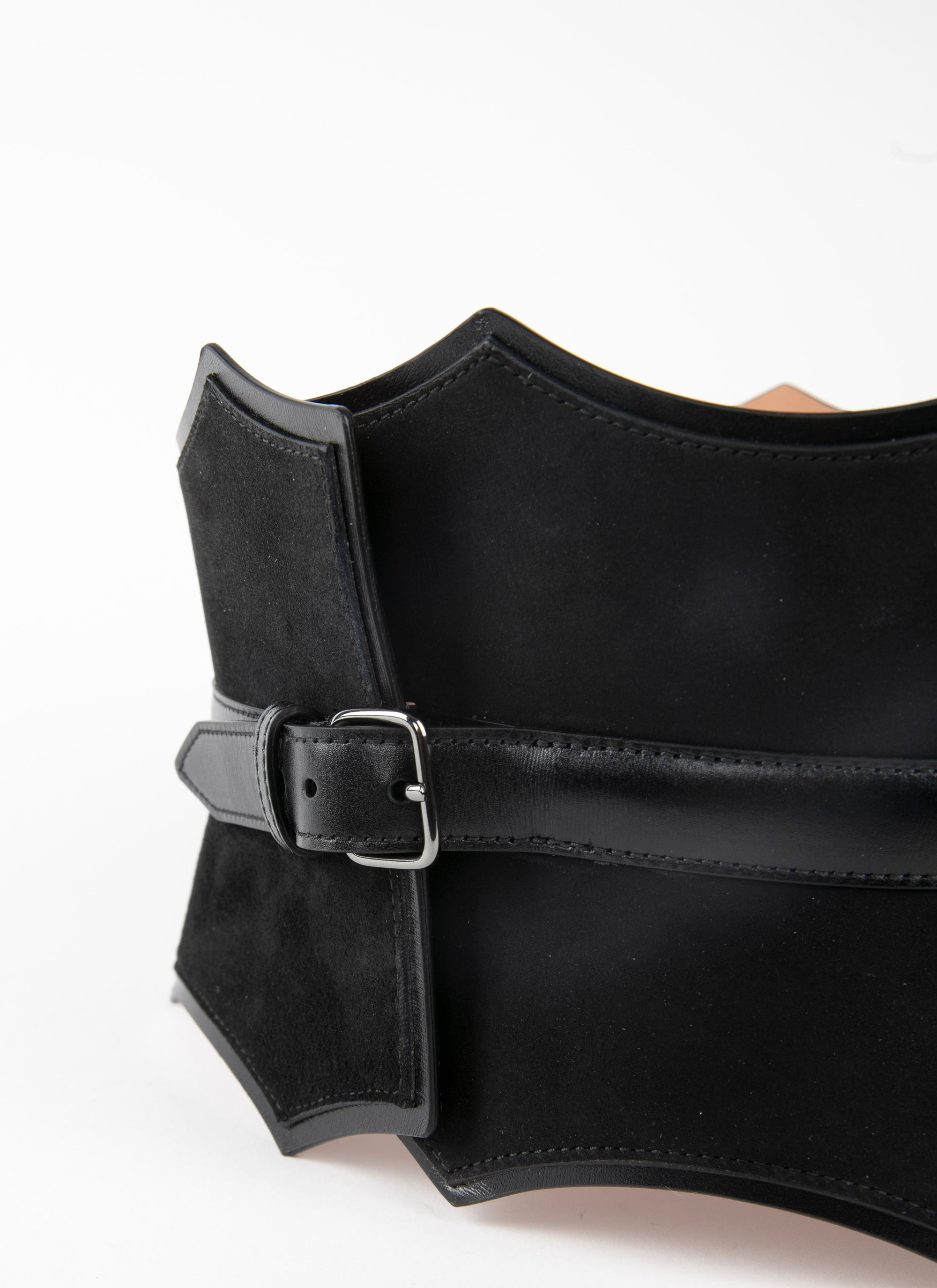 Ceinture corset à petits motifs en cuir - Noir charbon