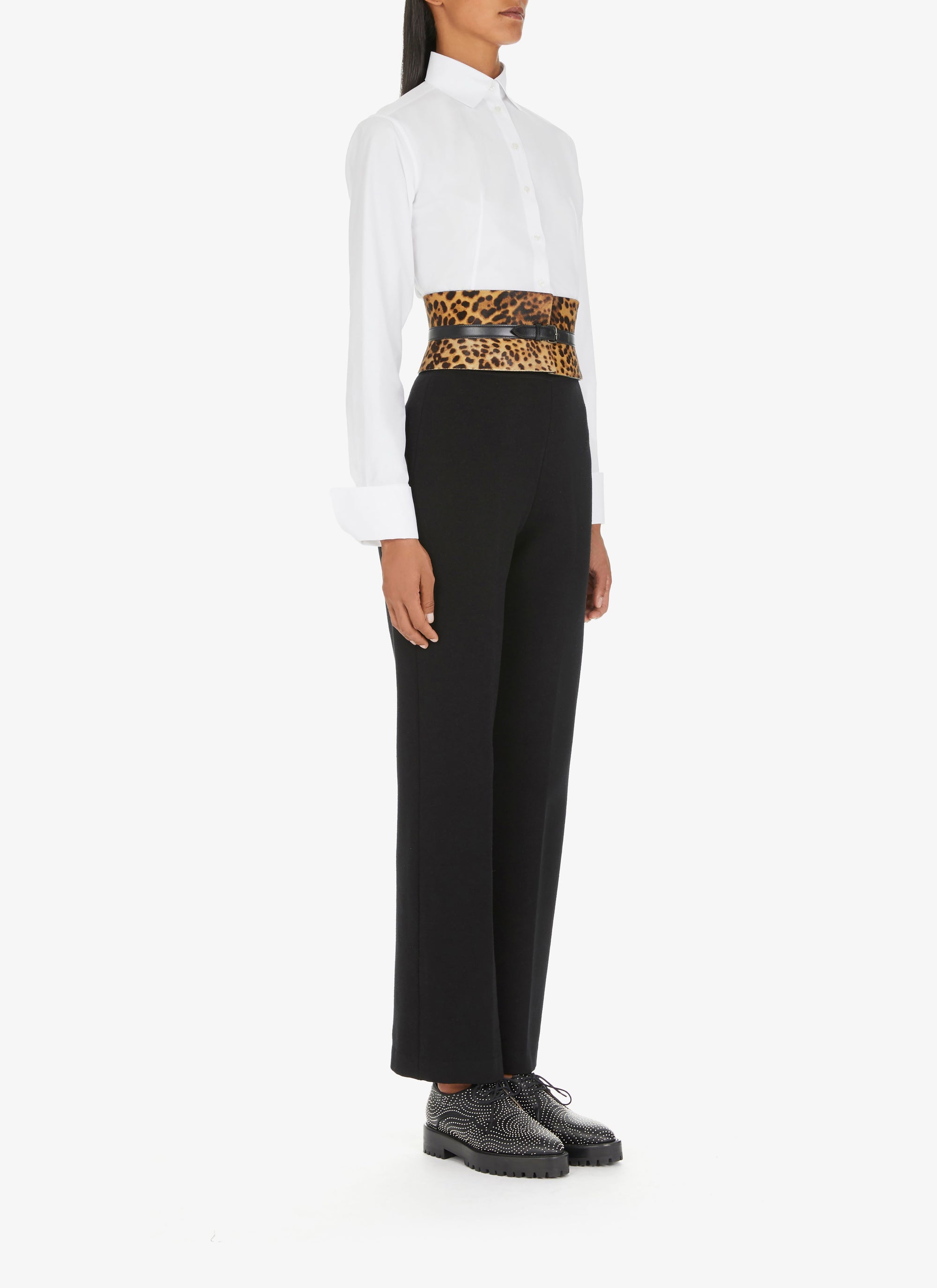 Small pattern corset belt in leather - Mordor & Black