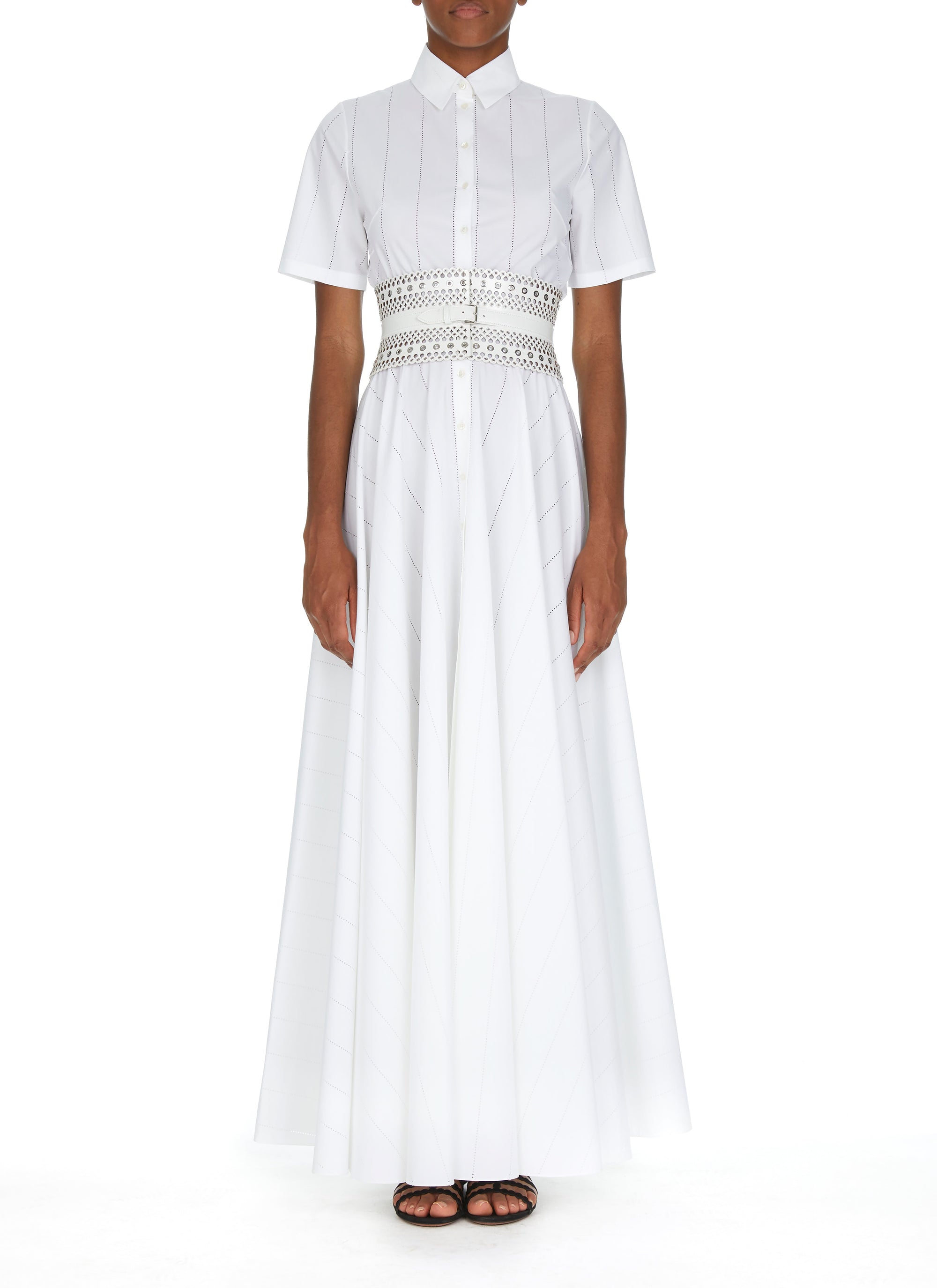 Small pattern corset belt in leather - Optic White