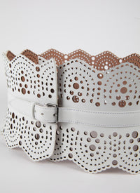 Ceinture corset à petits motifs en cuir - Blanc Optique