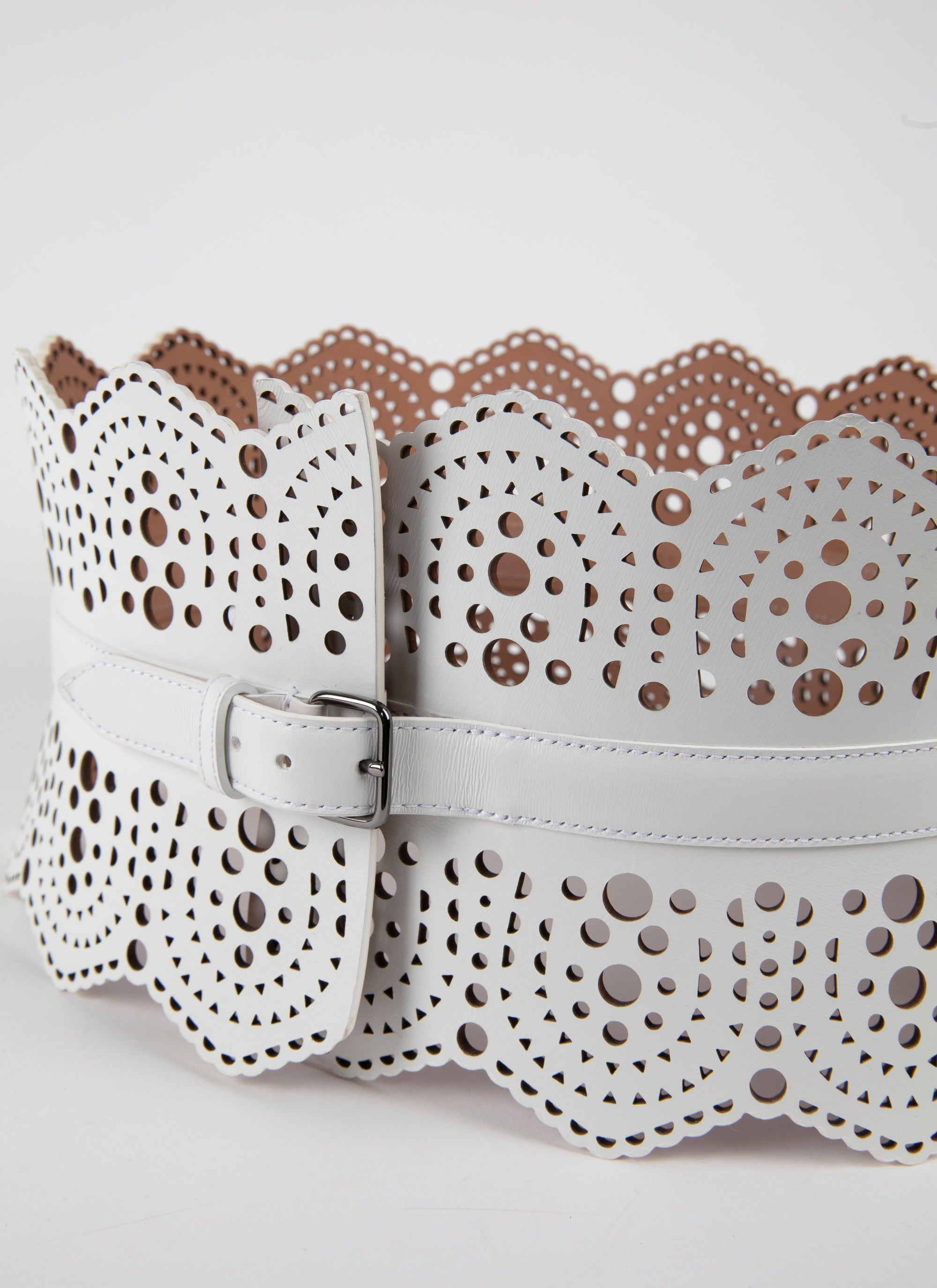 Ceinture corset à petits motifs en cuir - Blanc Optique