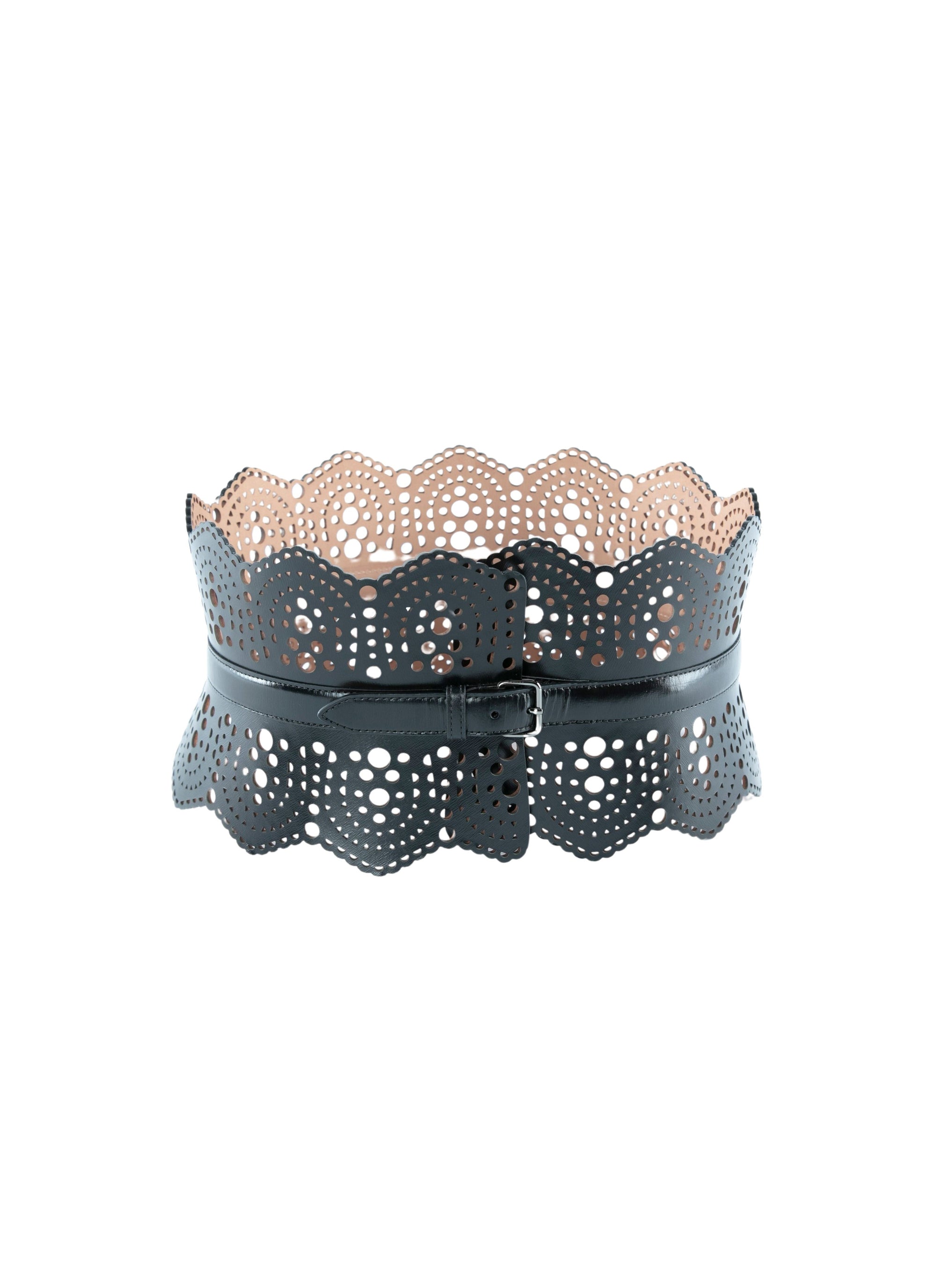 Small pattern corset belt in leather - Black intense