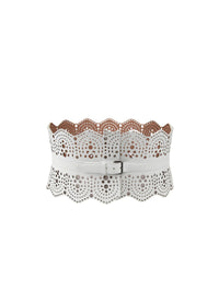 Ceinture corset à petits motifs en cuir - Blanc Optique