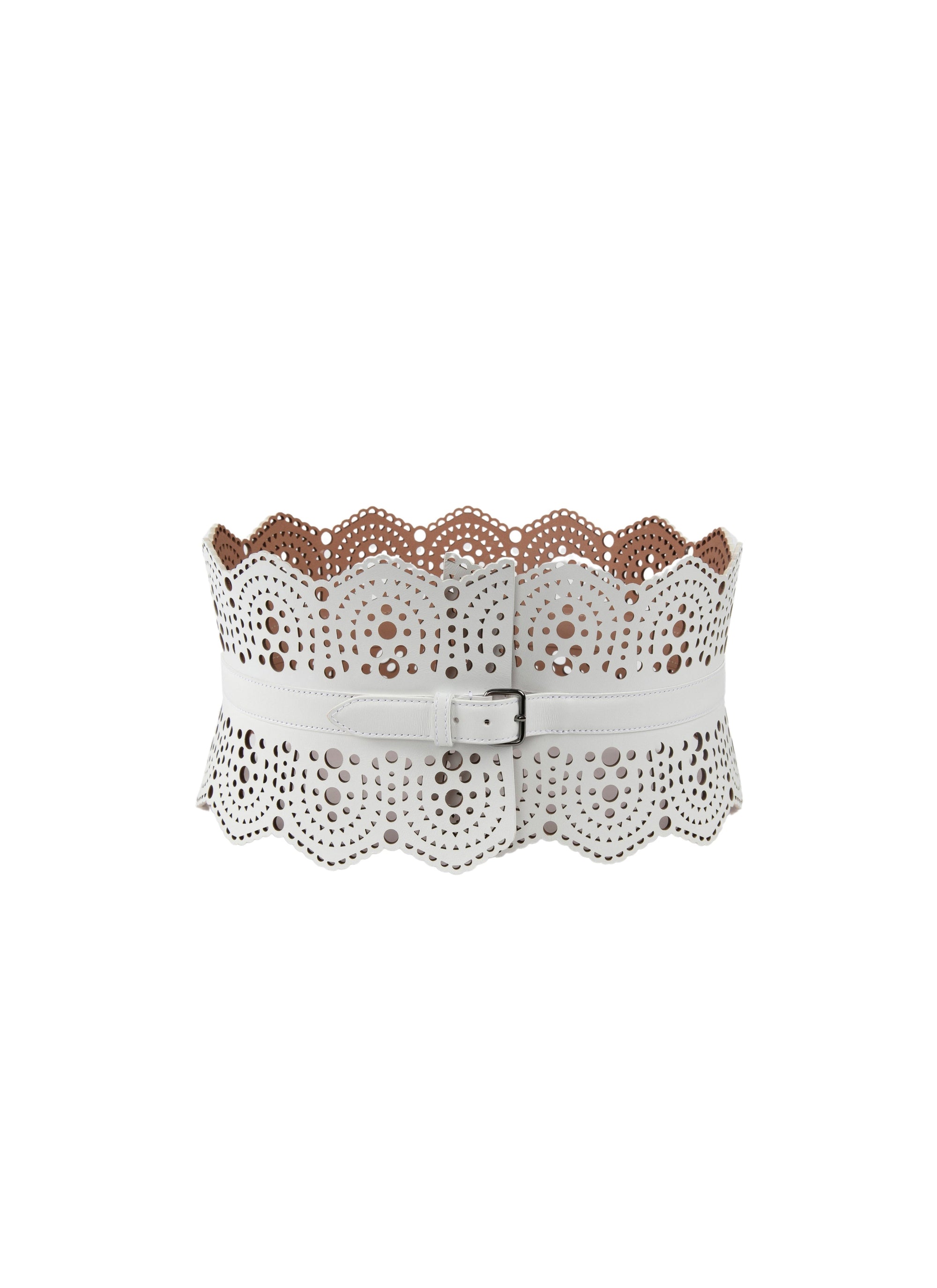 Ceinture corset à petits motifs en cuir - Blanc Optique