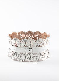 Ceinture corset à petits motifs en cuir - Blanc Optique